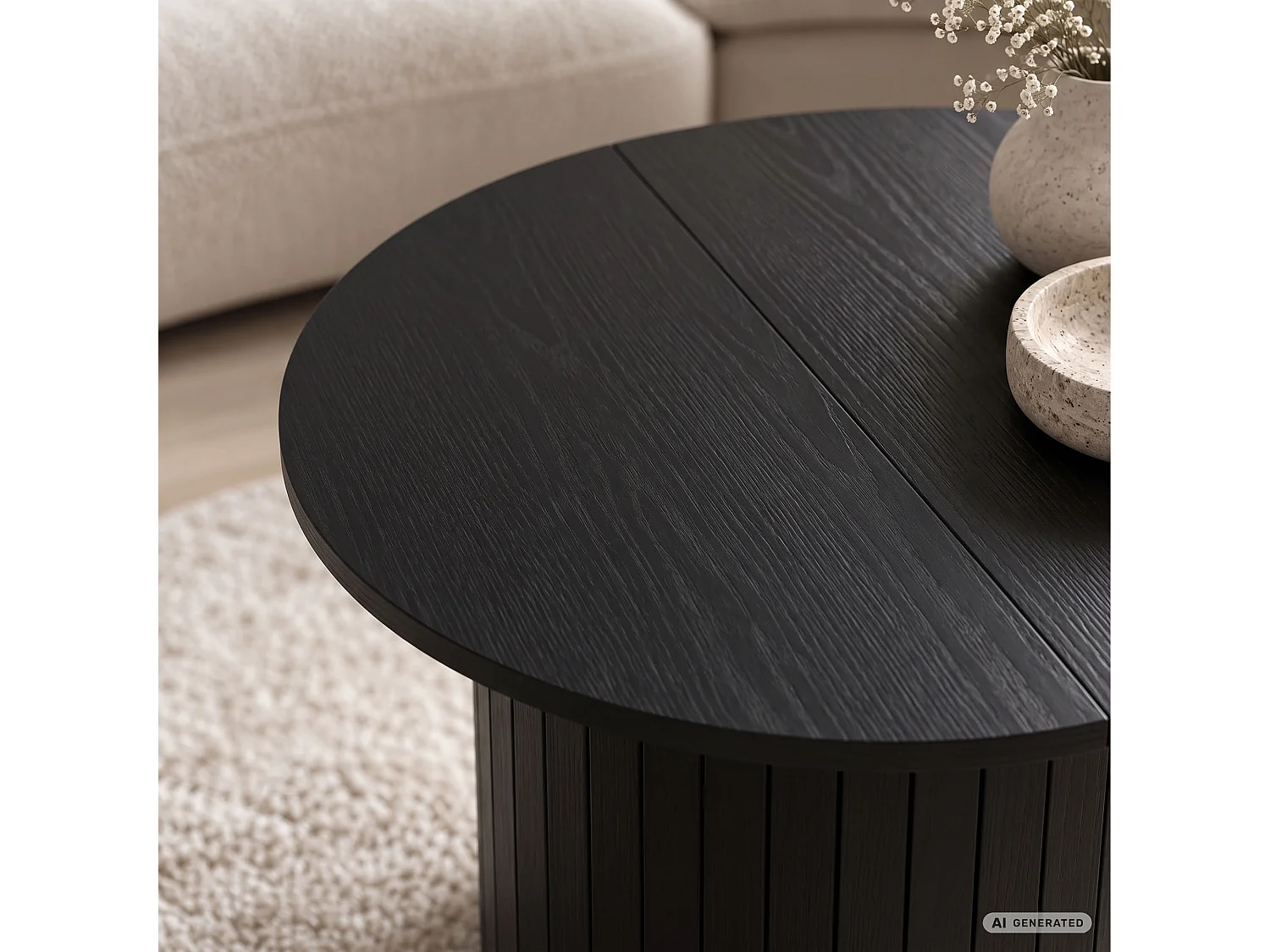 Stolik kawowy NUBO Czarny 60 cm okrągły ryflowany 60x60x45 cm