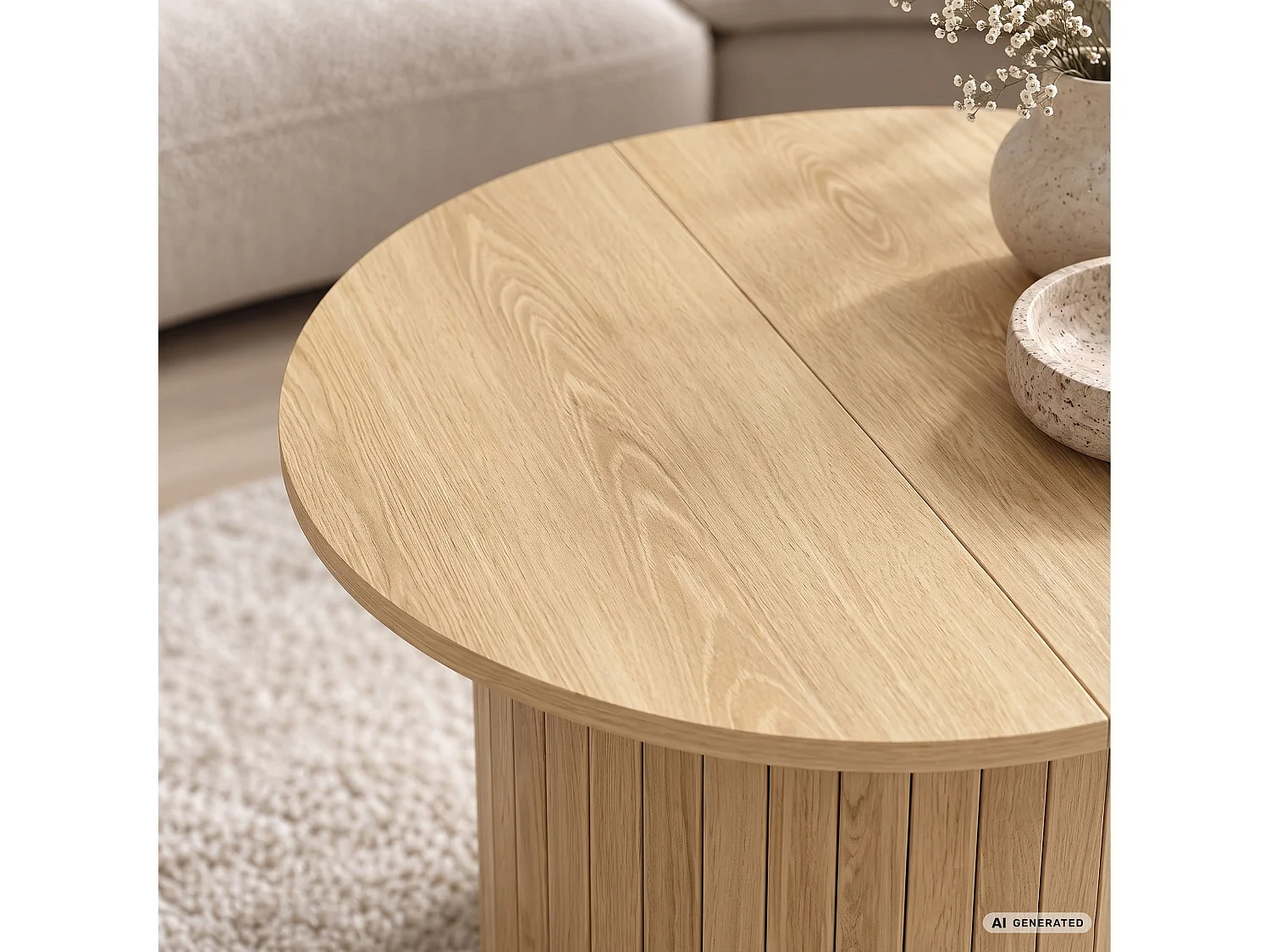 Stolik kawowy NUBO Naturalne Drewno 60 cm okrągły ryflowany 60x60x45 cm