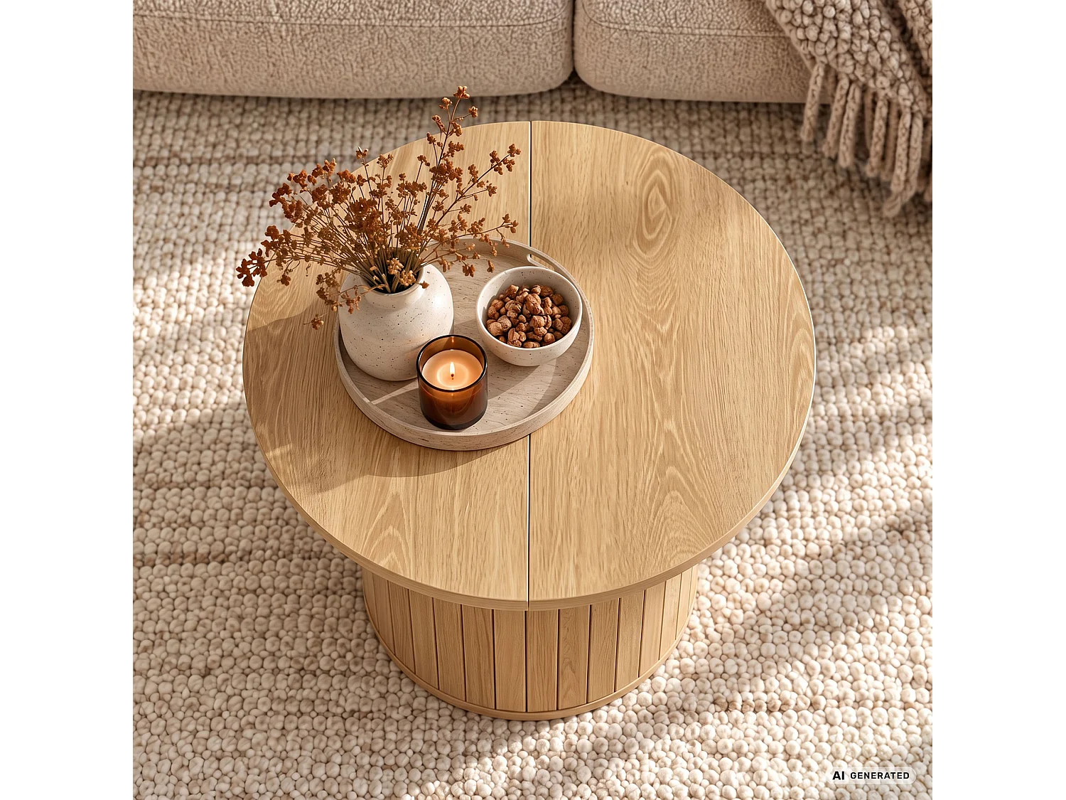 Stolik kawowy NUBO Naturalne Drewno 60 cm okrągły ryflowany 60x60x45 cm