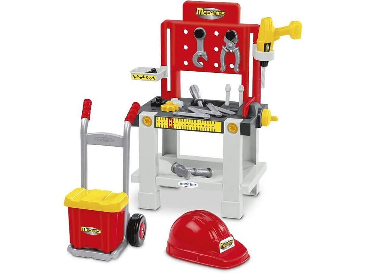 Ecoiffier Super Pack Mécanics - Ensemble d'outils et établi 3-en-1 pour enfant, 19 pièces
