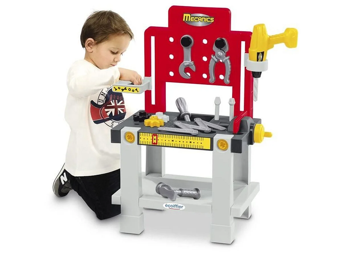 Ecoiffier Super Pack Mécanics - Ensemble d'outils et établi 3-en-1 pour enfant, 19 pièces