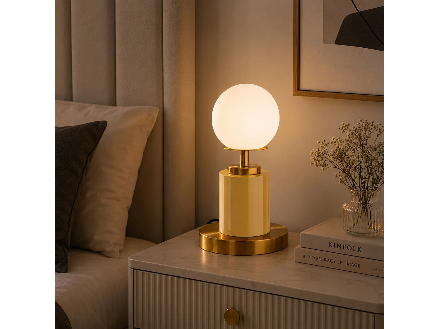 Lampe de table en métal "Moira" - 17 x 17 x 34 cm - Jaune