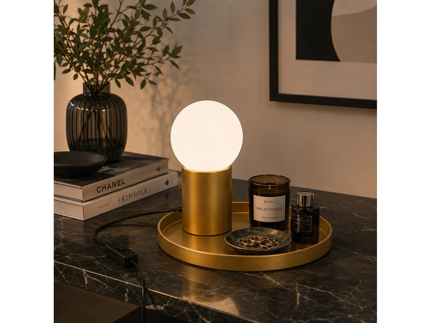 Lampe de table en métal "Tray" - 20 x 20 x 17 cm -Jaune