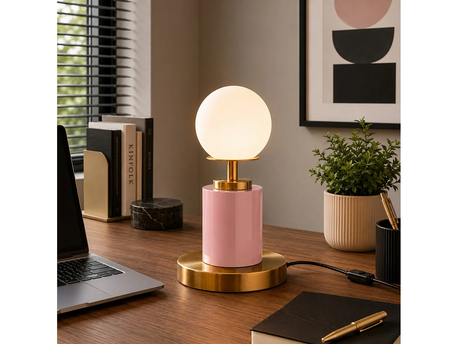 Lampe de table en métal "Moira" - 17 x 17 x 34 cm - Rose