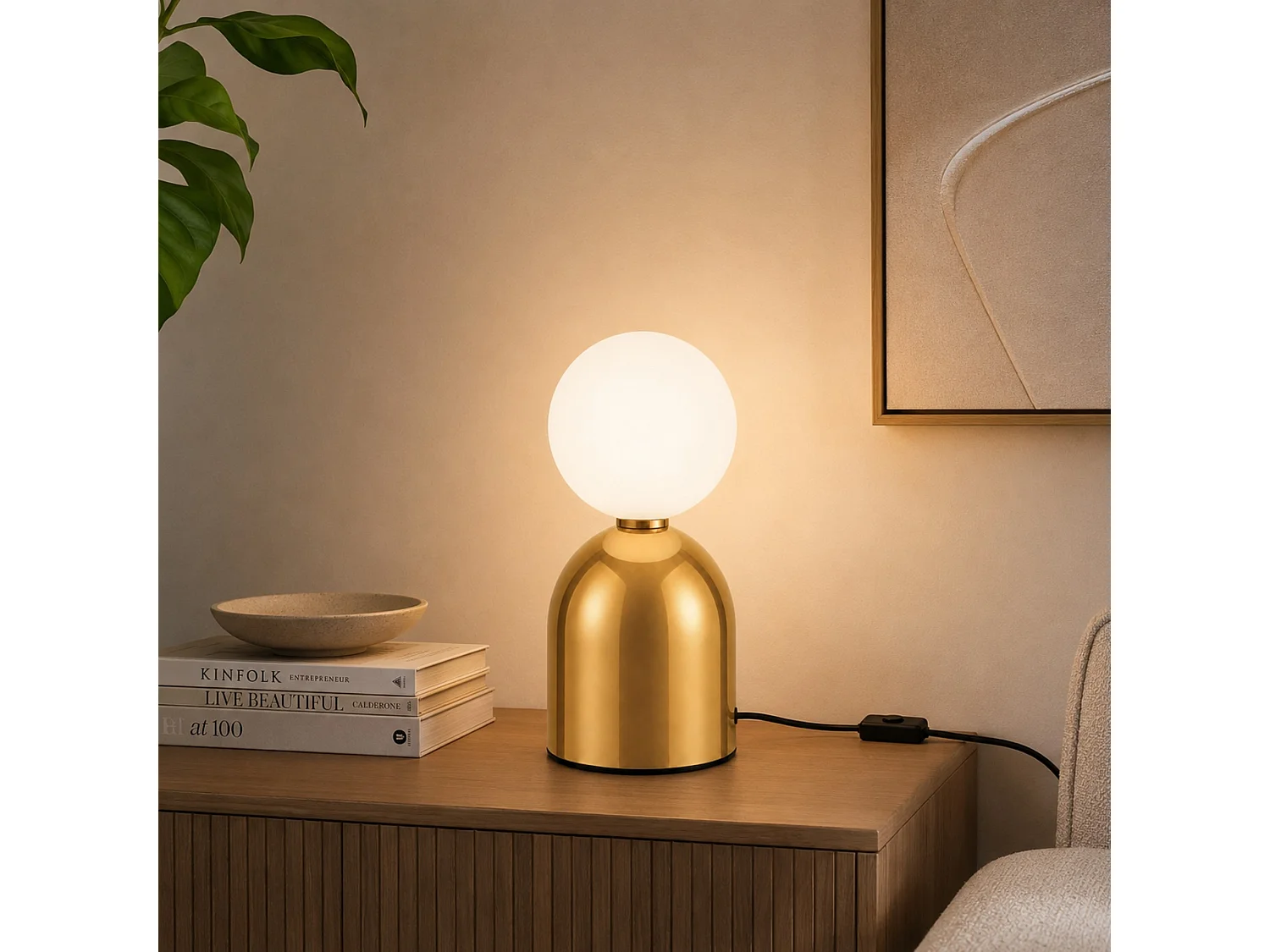 Lampe de table en métal "Pupa" - 14 x 14 x 25 cm -Jaune
