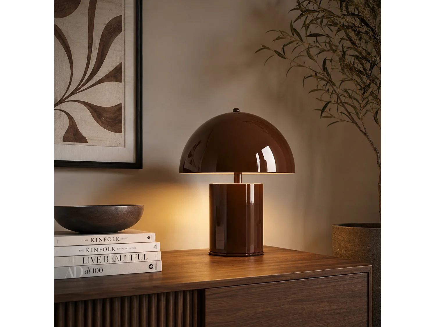 "Pera" Metalen Tafellamp - Bruin - 26 x 26 cm - Moderne Bureau- of Nachtkastverlichting