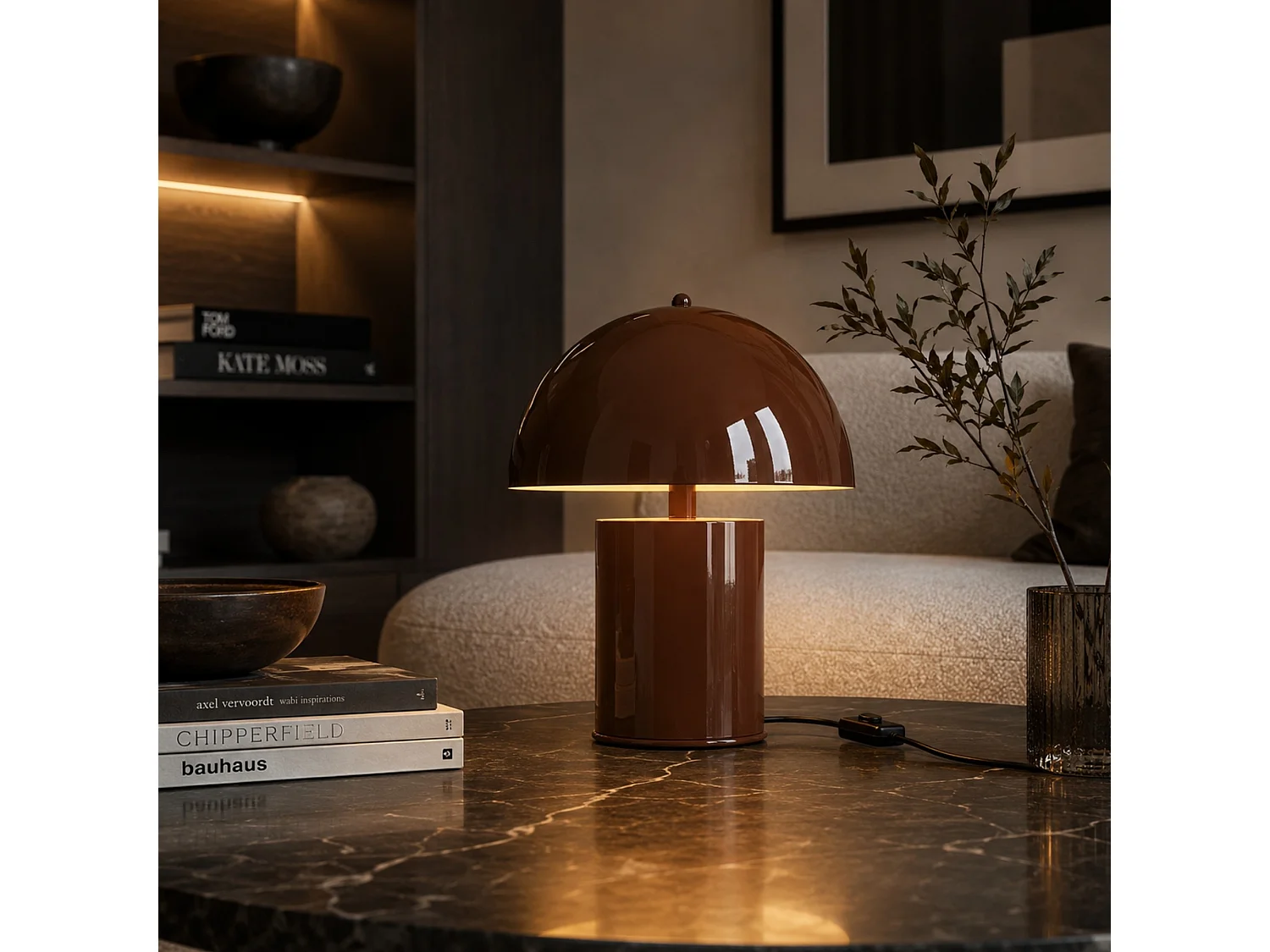 "Pera" Metalen Tafellamp - Bruin - 26 x 26 cm - Moderne Bureau- of Nachtkastverlichting
