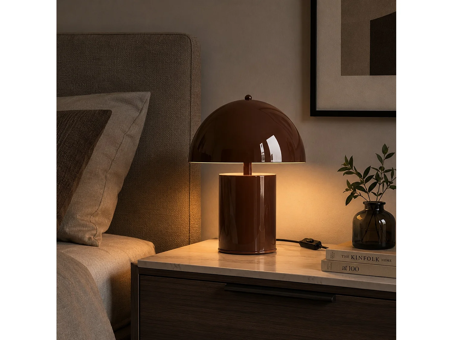"Pera" Metalen Tafellamp - Bruin - 26 x 26 cm - Moderne Bureau- of Nachtkastverlichting