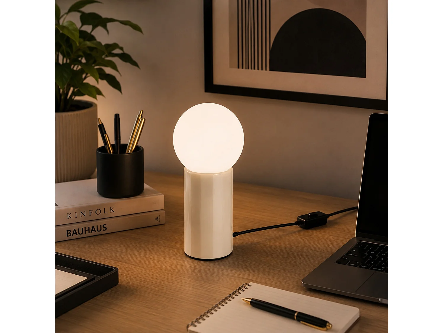 Lampe de table en métal "Polo" - 15 x 15 x 35 cm - Beige