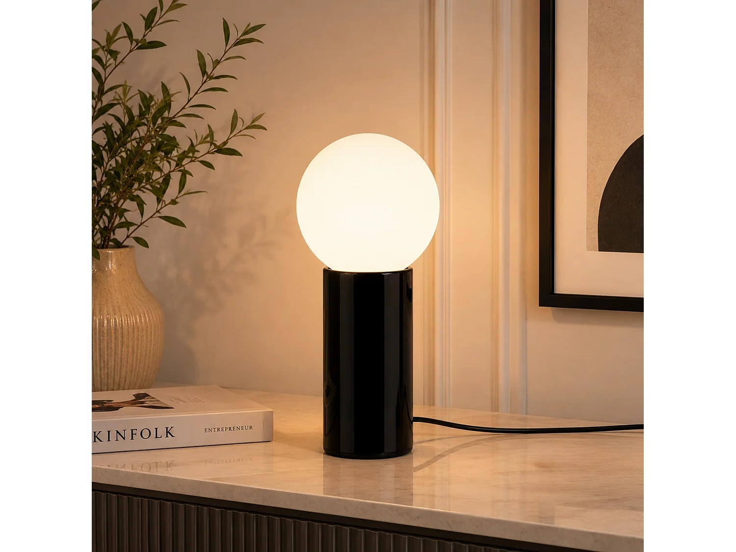 "Polo" Svart Metall Bordslampa - 15 x 15 x 35 cm
