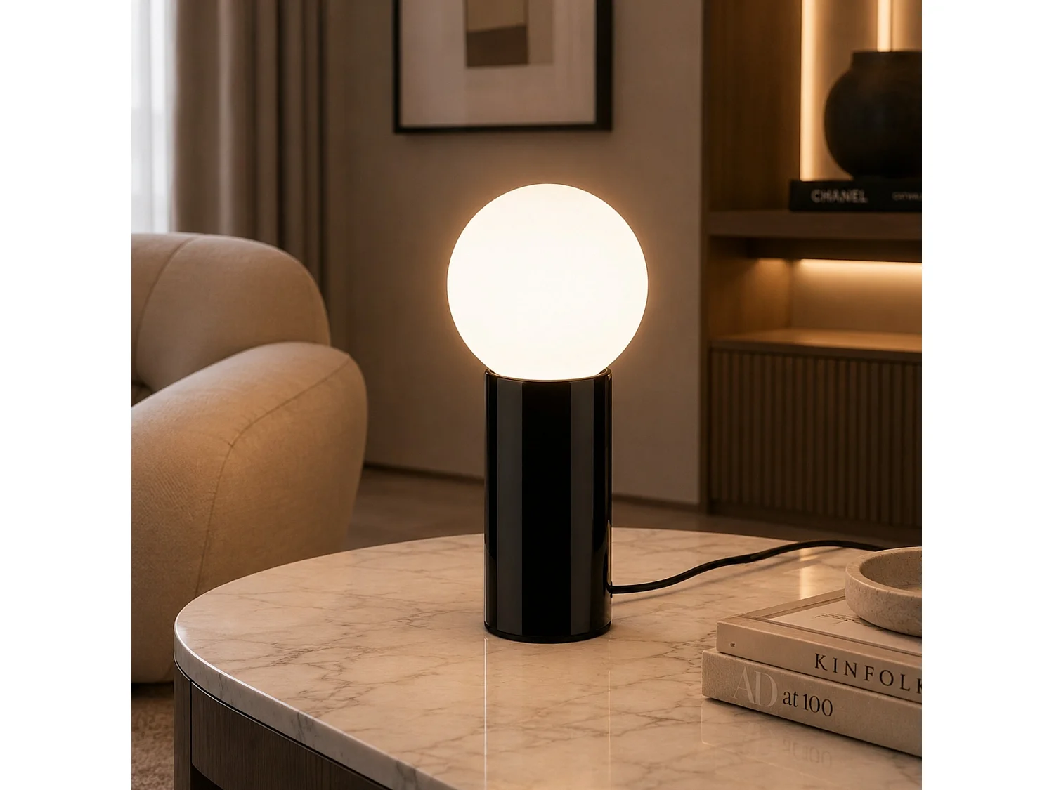 "Polo" Svart Metall Bordslampa - 15 x 15 x 35 cm