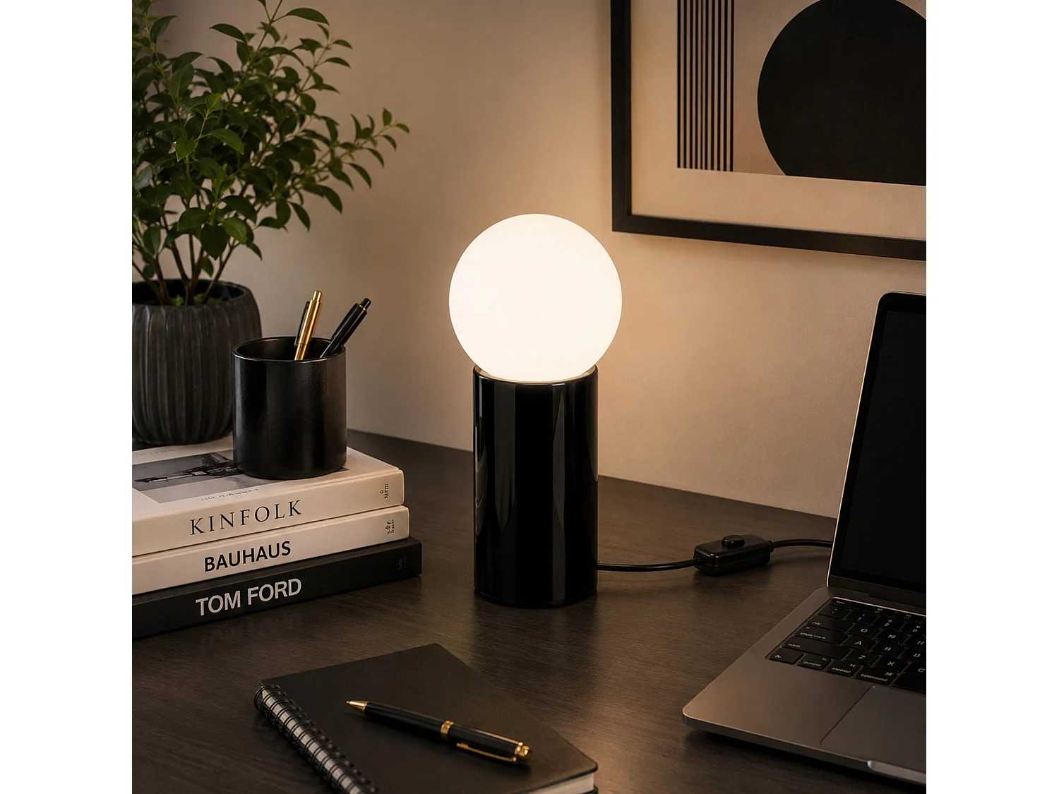 "Polo" Svart Metall Bordslampa - 15 x 15 x 35 cm