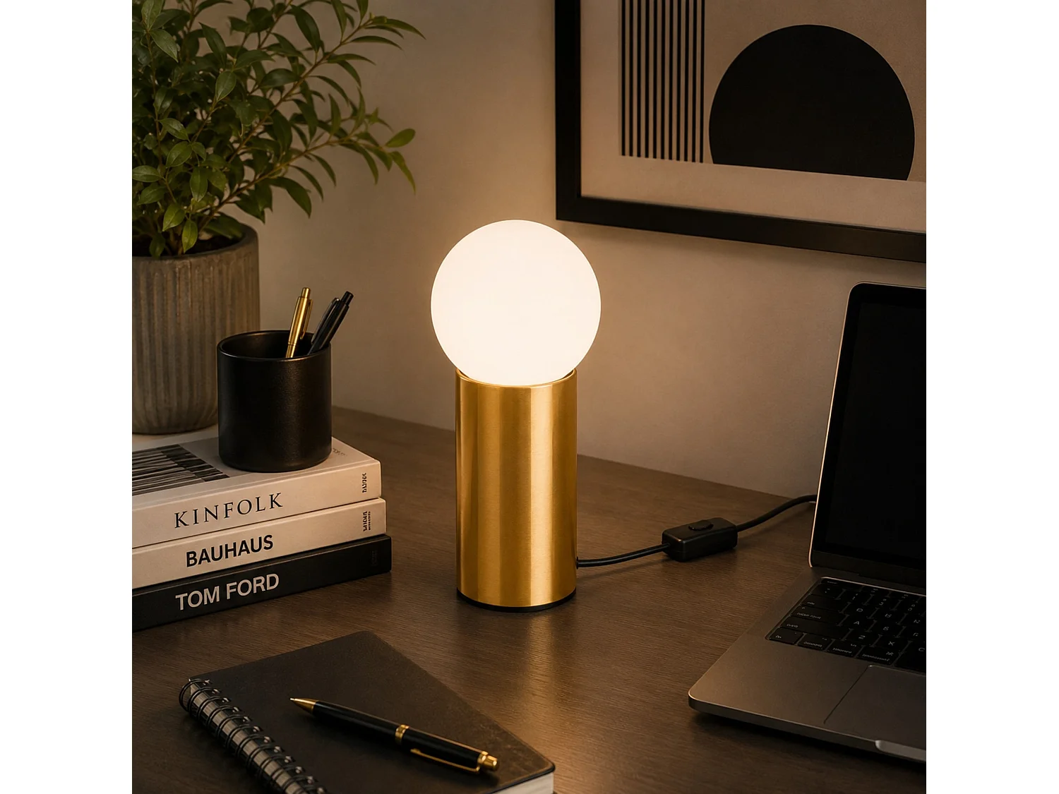 Lampe de table en métal "Polo" - 15 x 15 x 35 cm - Jaune