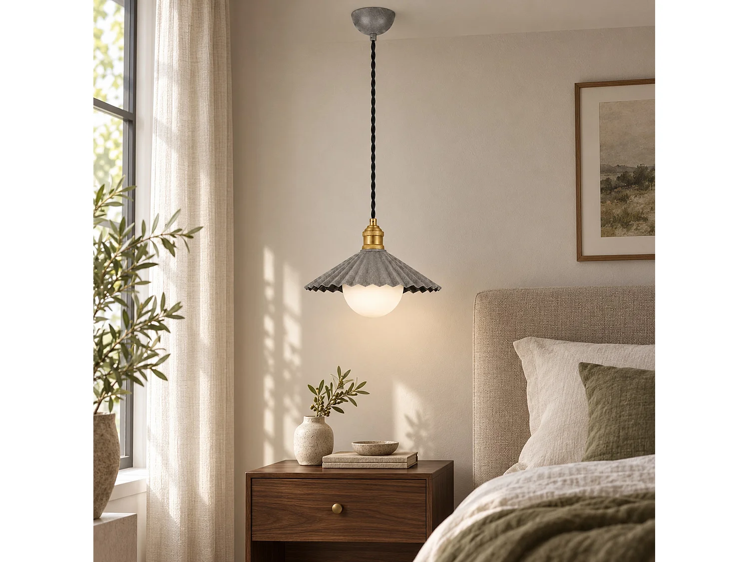 "Plise" Grå Metall och Glas Kronljus - 32 x 32 cm - Elegant Hängande Lampa