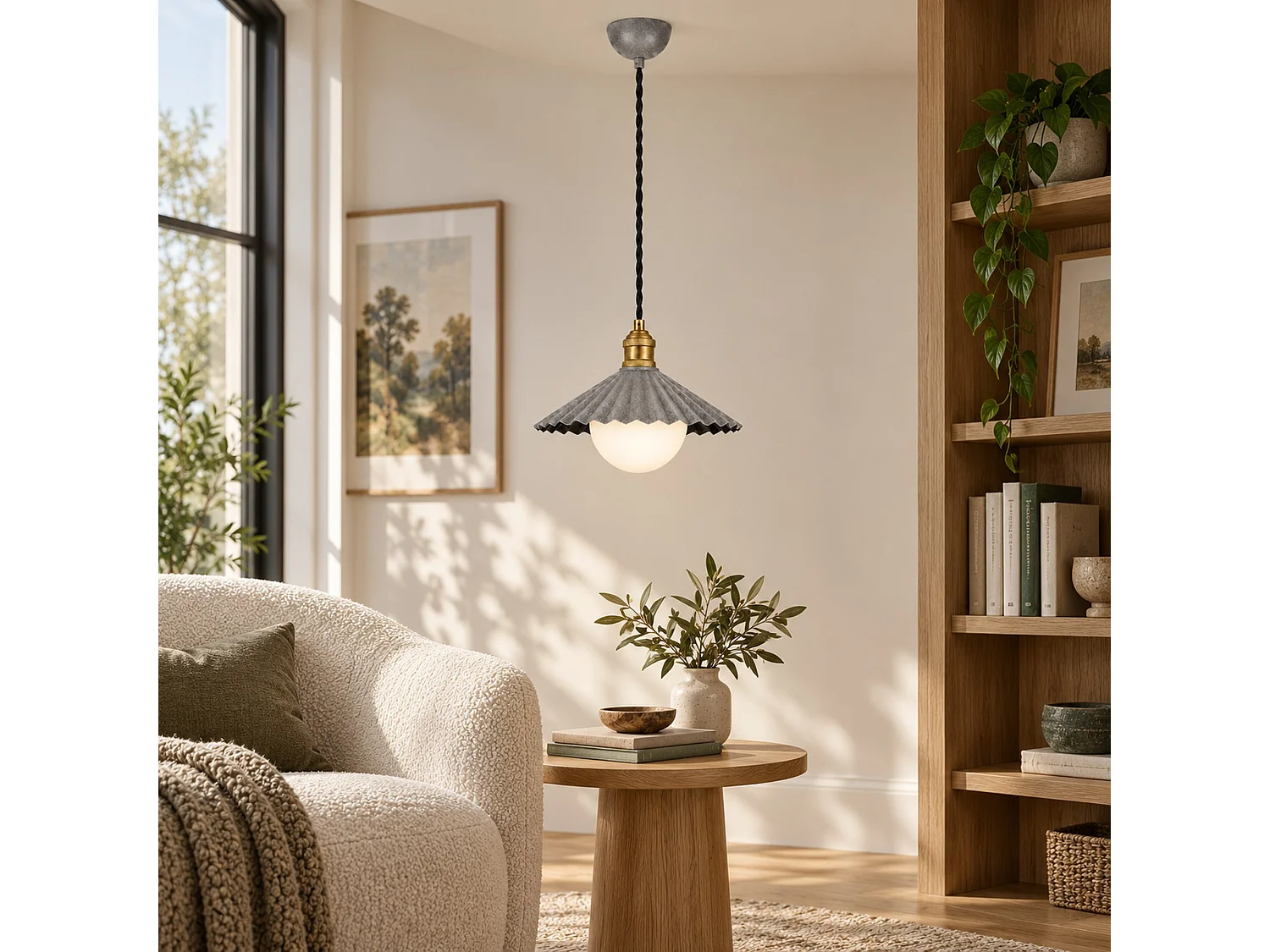 "Plise" Grå Metall och Glas Kronljus - 32 x 32 cm - Elegant Hängande Lampa