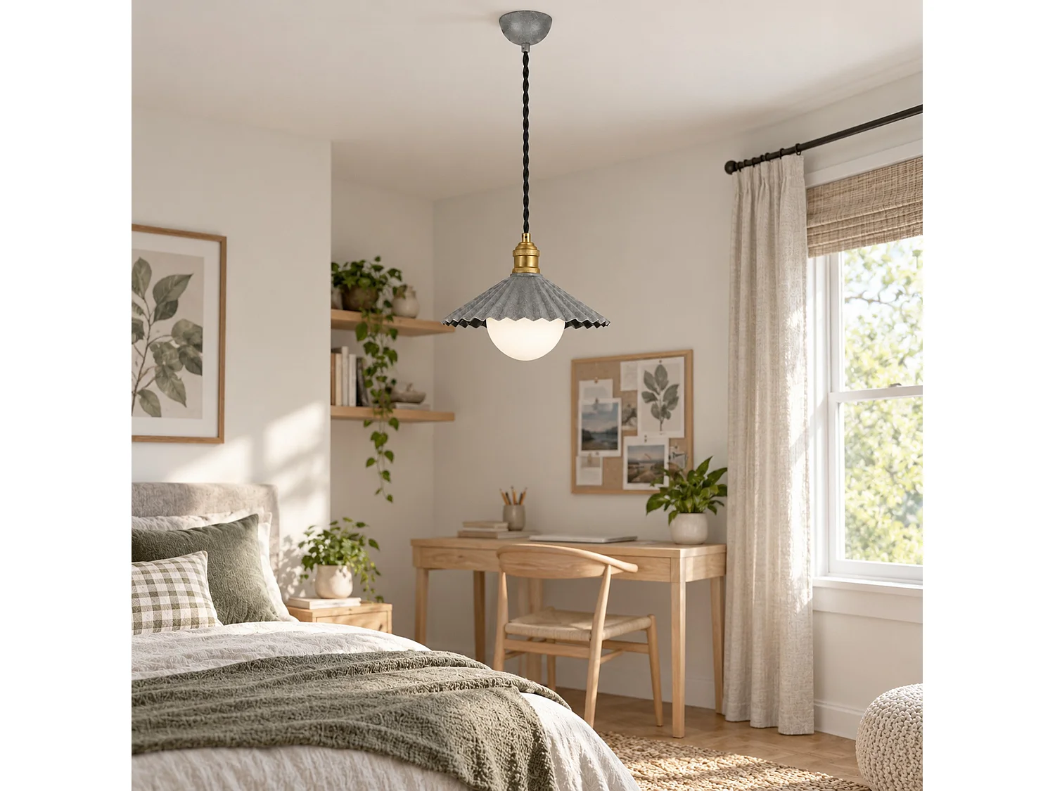 "Plise" Grå Metall och Glas Kronljus - 32 x 32 cm - Elegant Hängande Lampa