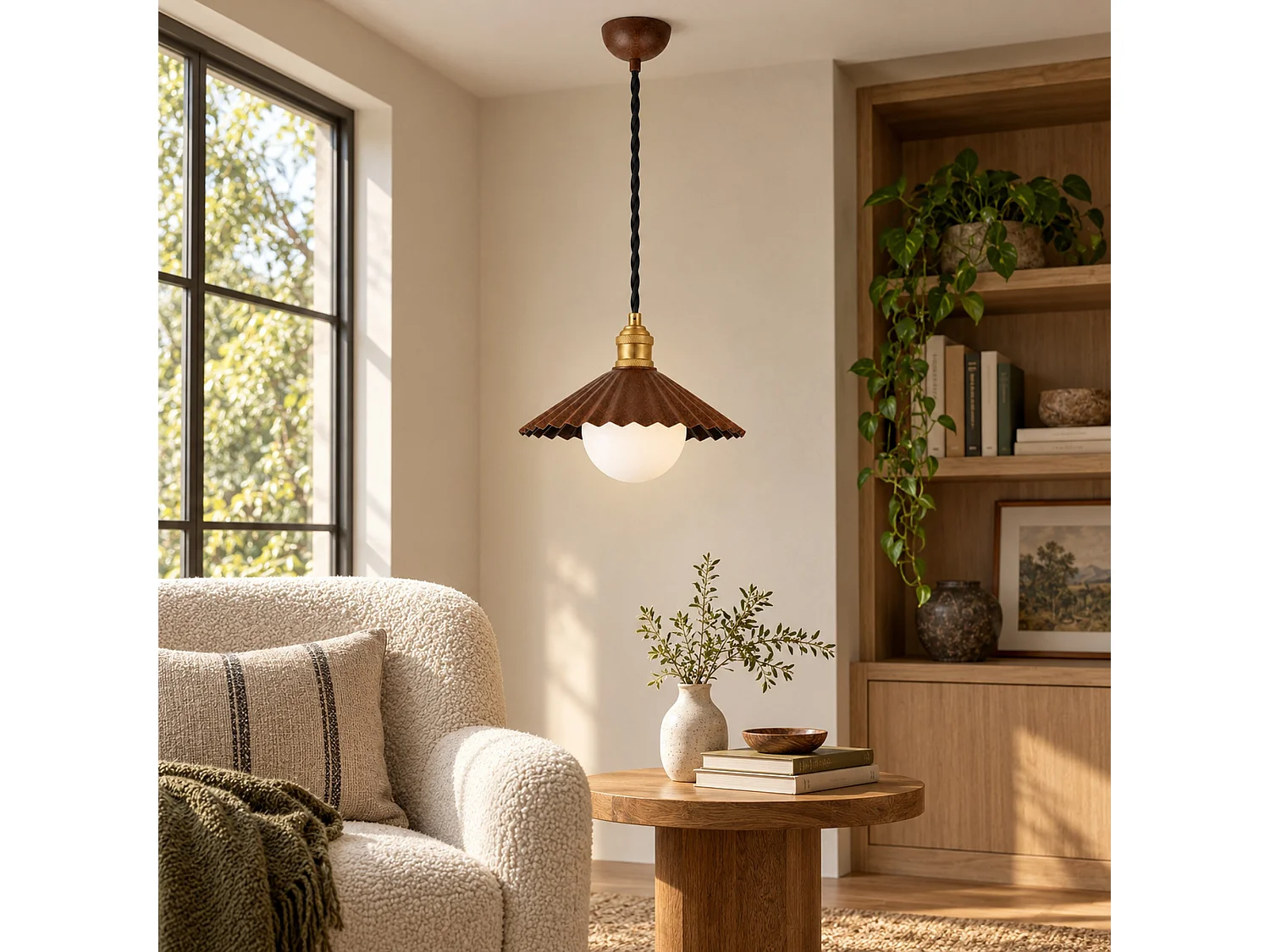 "Plise" Kronljus - Metall och Glas - Mörkbrun - 32 x 32 cm - Hängande Lampa
