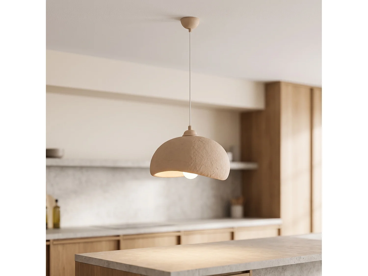 Beige Kronljus "Beta" - Metall/Glasfiber - 30 x 24 cm - Justerbar Höjd - Elegant Belysningsarmatur