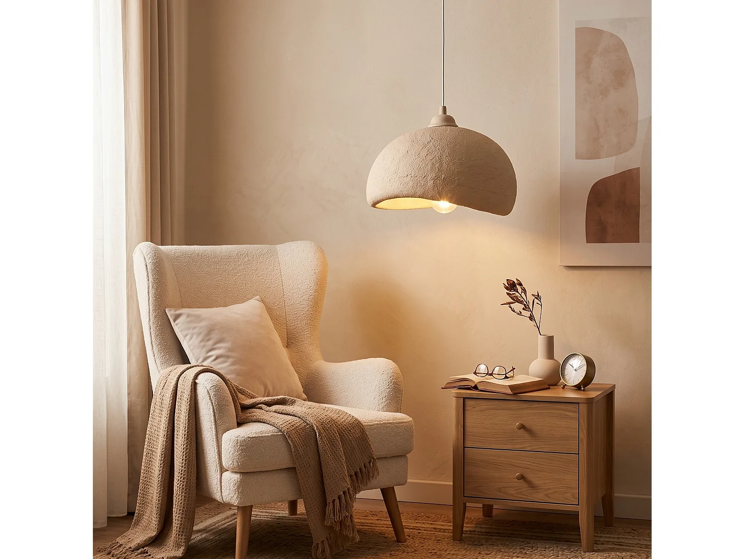 Beige Kronljus "Beta" - Metall/Glasfiber - 30 x 24 cm - Justerbar Höjd - Elegant Belysningsarmatur