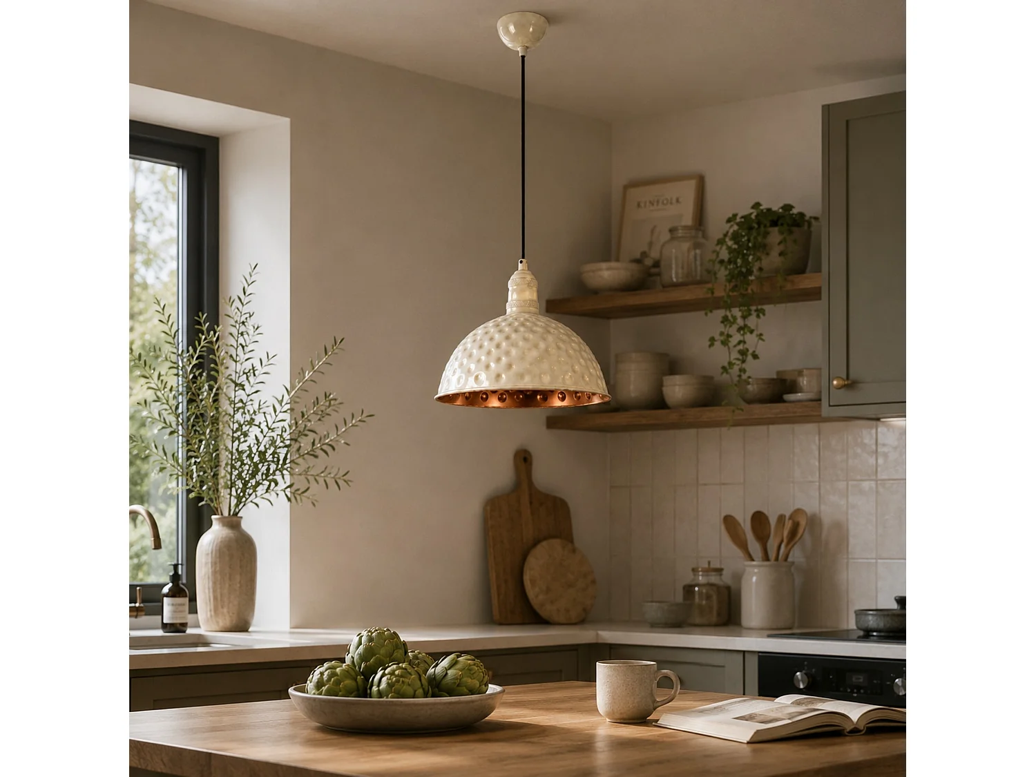 "Echo" Beige Metall Pendelkrona - 26 x 26 cm - Elegant Belysning
