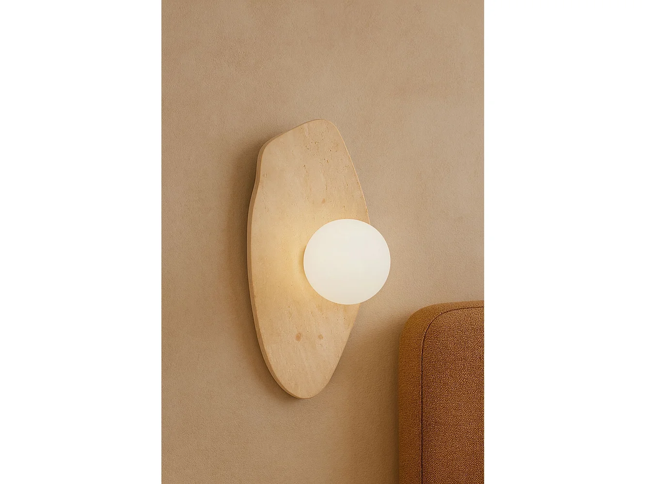 "Busy" Travertin Vägglampa - Beige/Vit - 24 x 42 cm