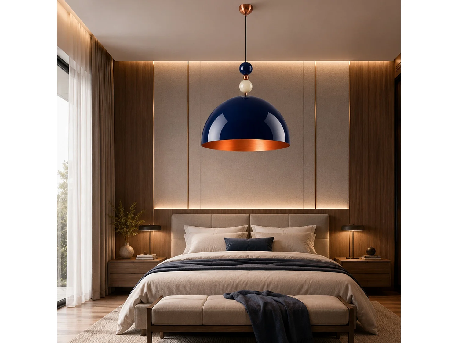 Lampe suspendue en métal "Bubble" - 60 x 60 cm - Bleu Marine