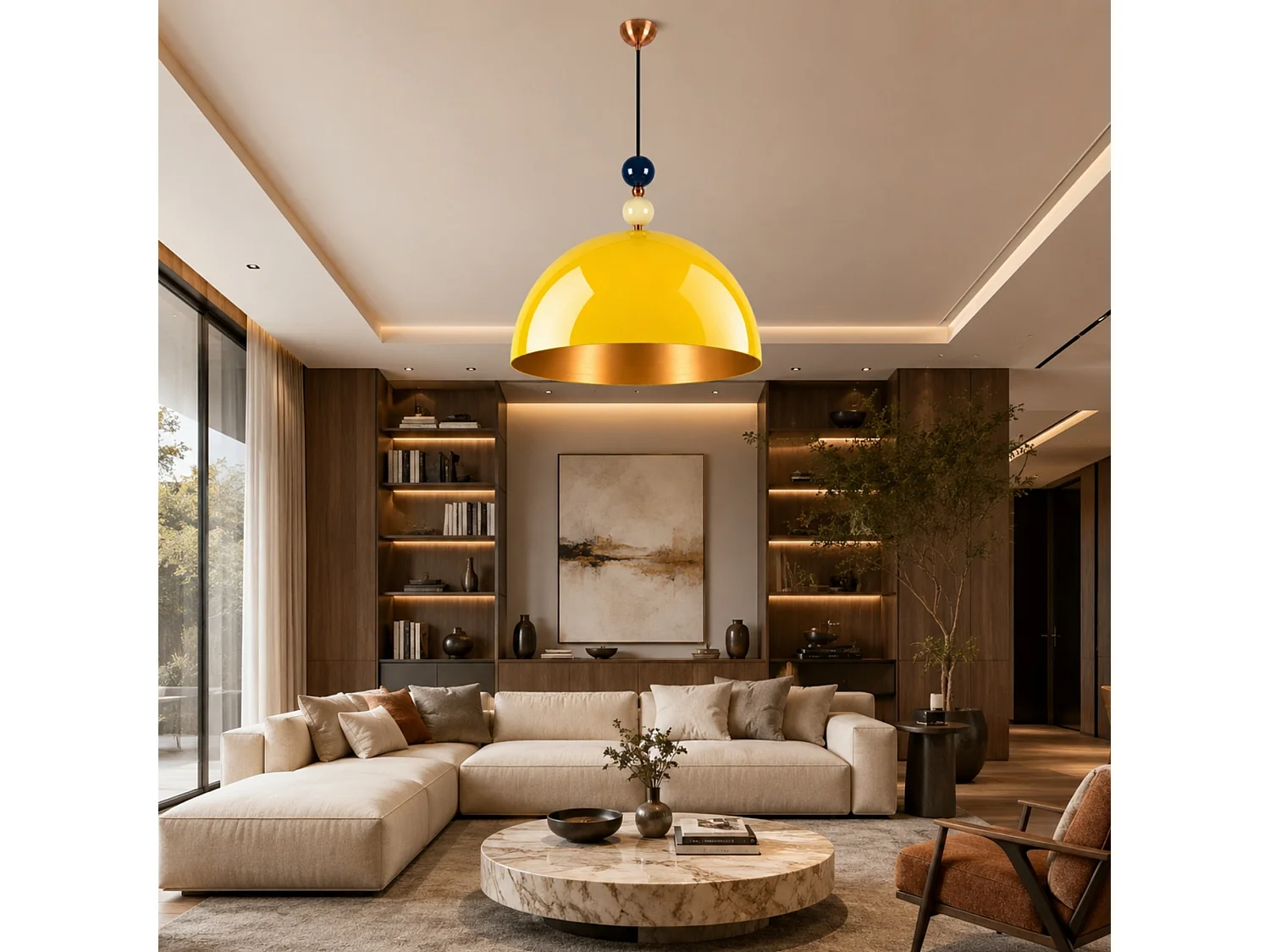 Lampe suspendue en métal "Bubble" - 60 x 60 cm - Jaune