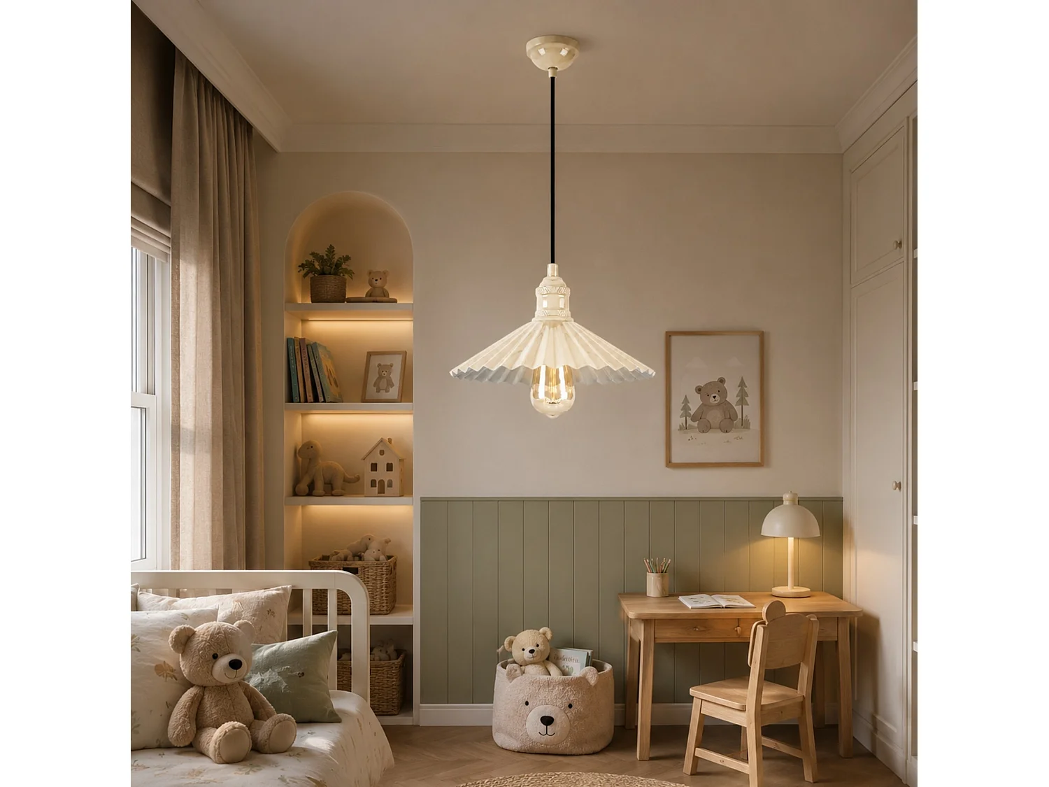 "Plise" Ljuskrona - Metall Pendellampa 32x32 cm Beige