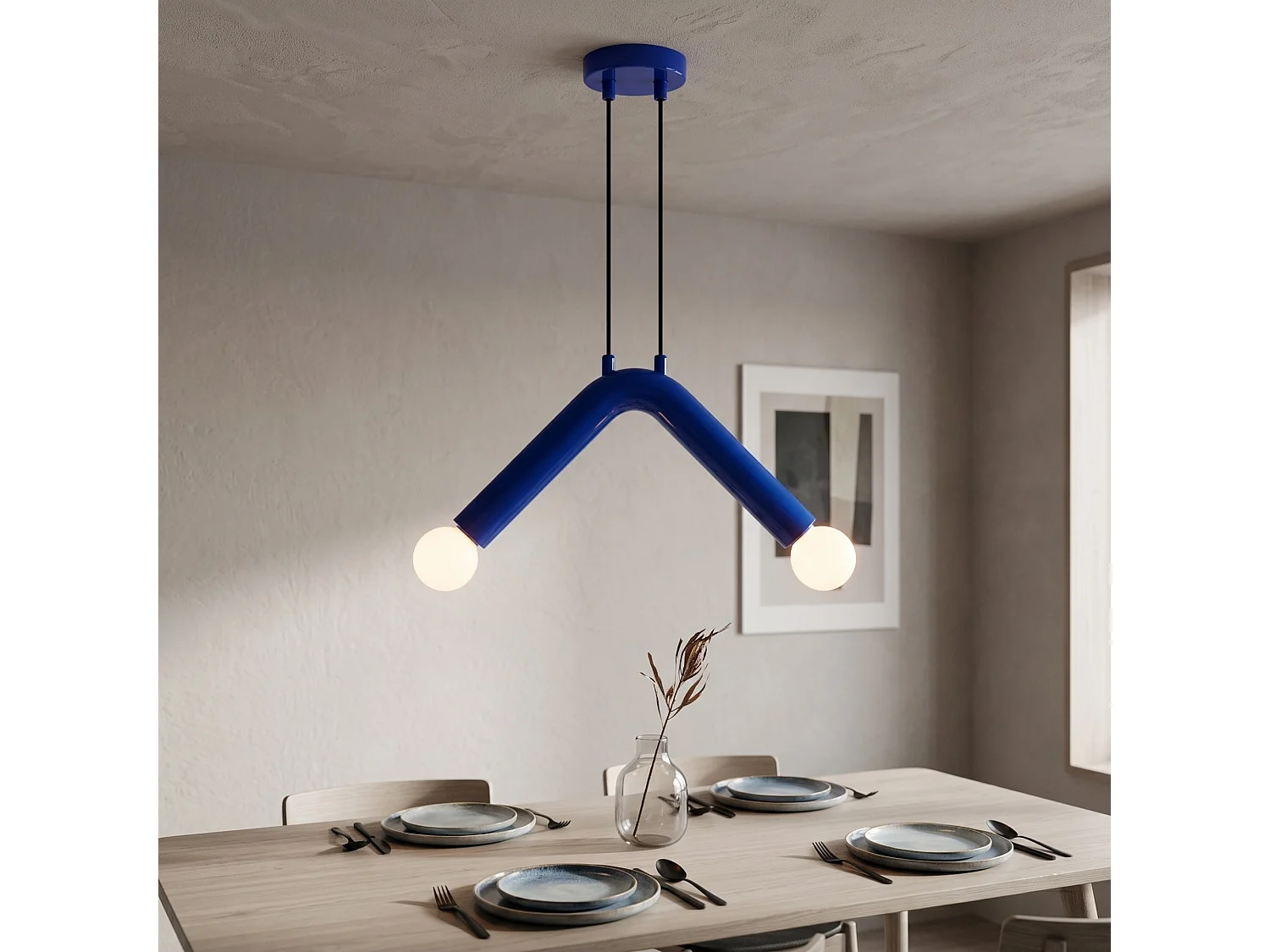 Lampadario in metallo blu navy "Balance" - 33 x 15 cm - Altezza regolabile - Lampada elegante