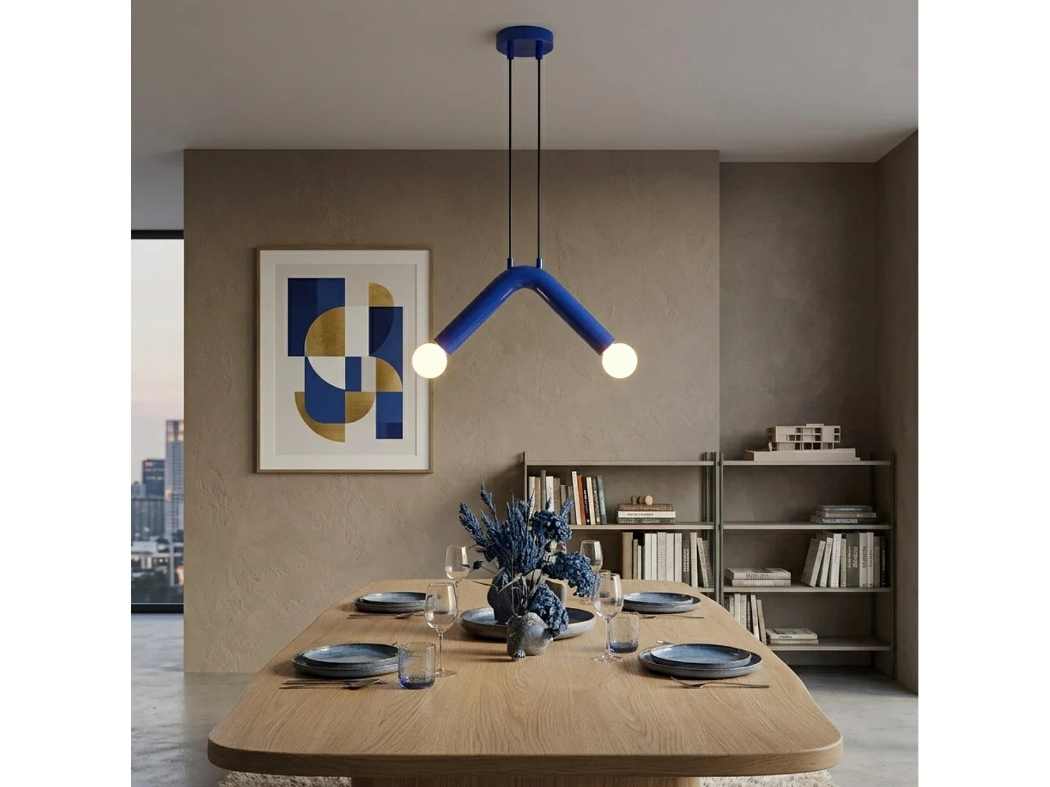 Lampadario in metallo blu navy "Balance" - 33 x 15 cm - Altezza regolabile - Lampada elegante