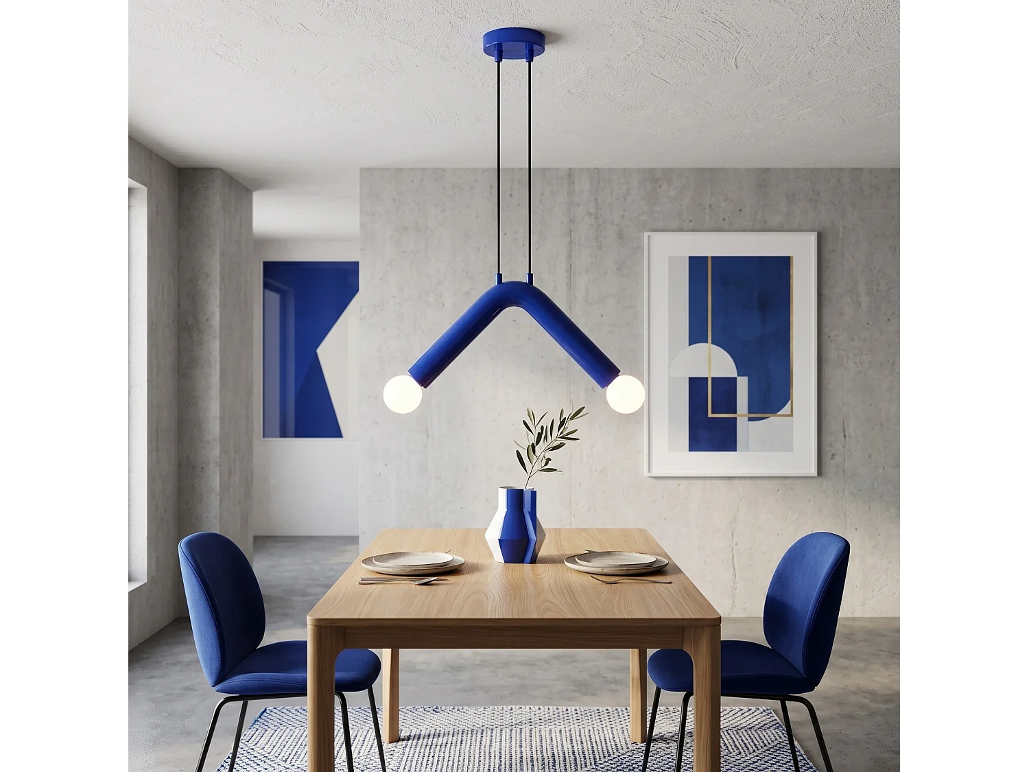 Lampadario in metallo blu navy "Balance" - 33 x 15 cm - Altezza regolabile - Lampada elegante