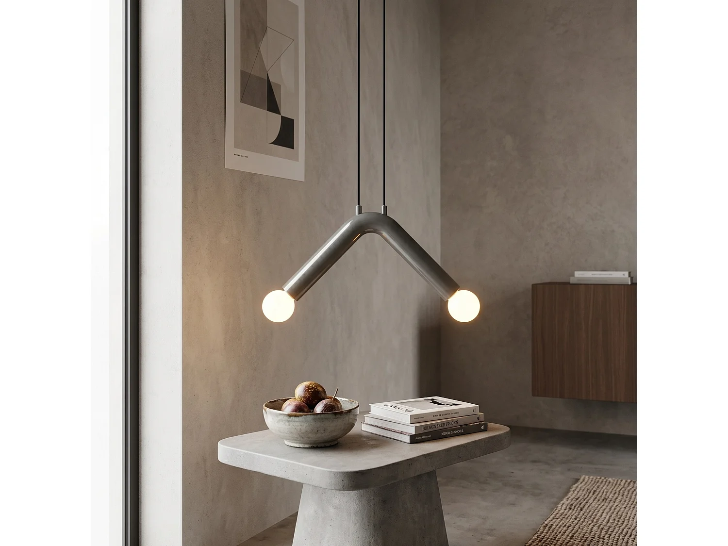 "Balance" Grå Metall Pendel Ljuskrona - 33 x 15 cm - Justerbar Höjd