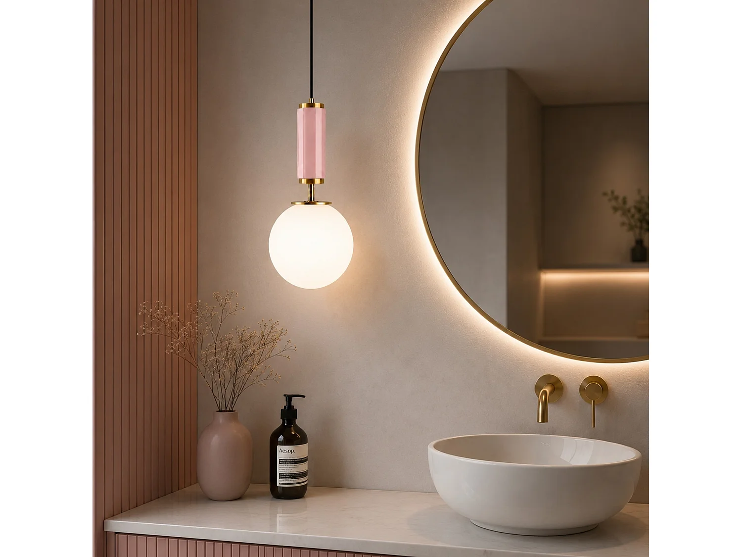 Lampe suspendue en métal "Moira" - 15 x 15 x 120 cm - Rose