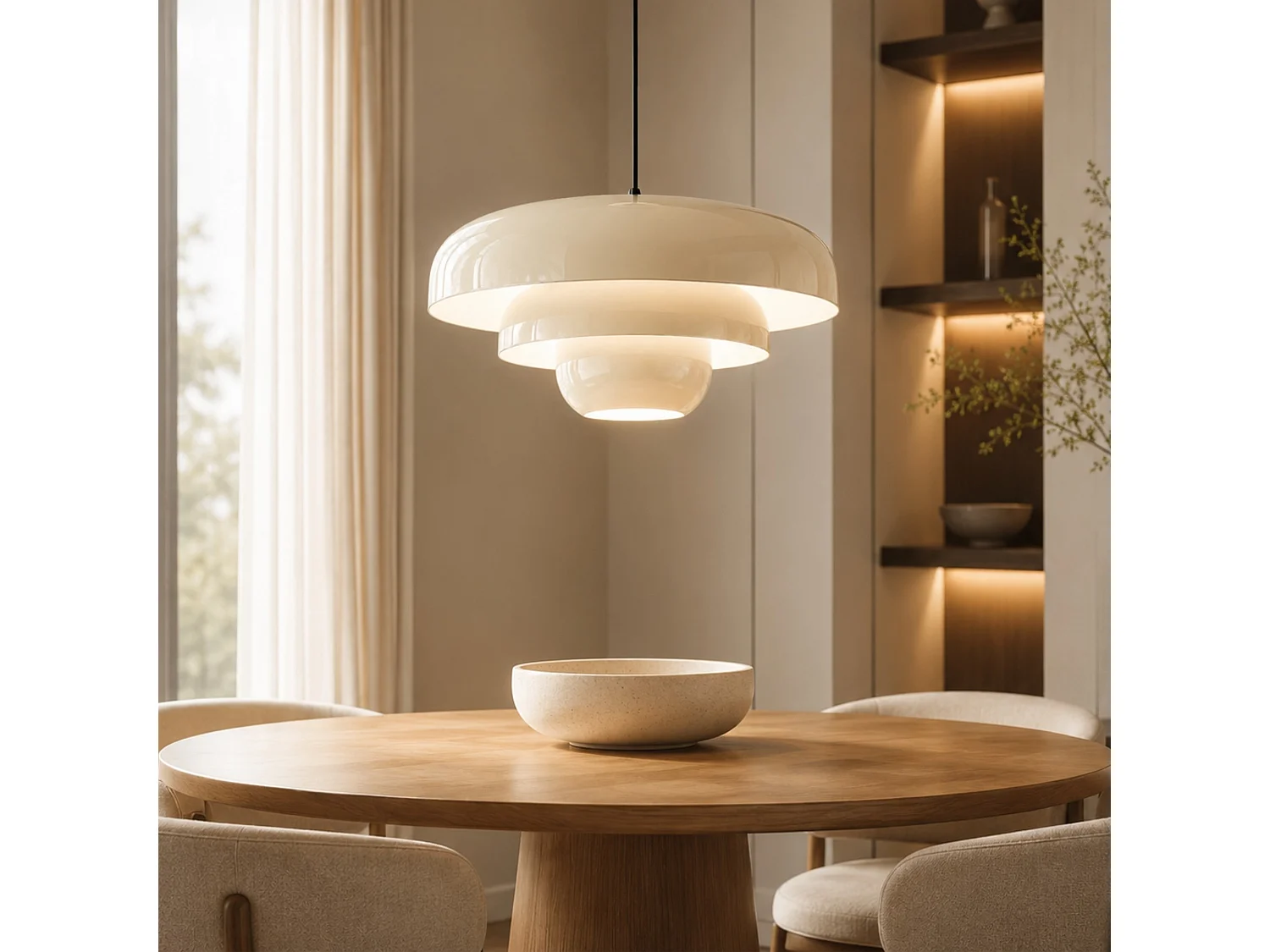 "Layer" Beige Metall Pendelkrona - 43 x 43 cm - Justerbar höjd