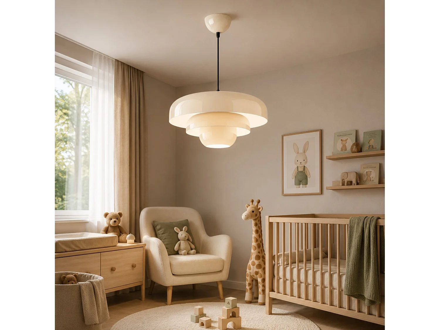 "Layer" Beige Metall Pendelkrona - 43 x 43 cm - Justerbar höjd