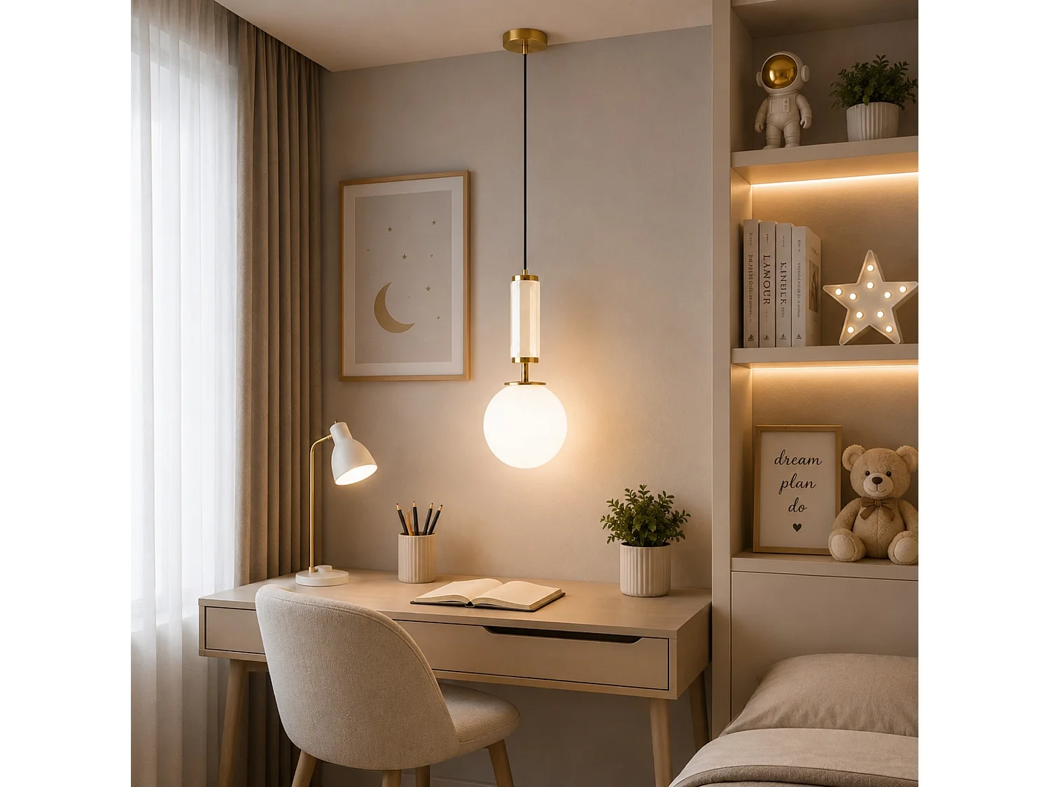 "Moira" Beige Metall och Glas Kronljus - 15 x 15 x 120 cm