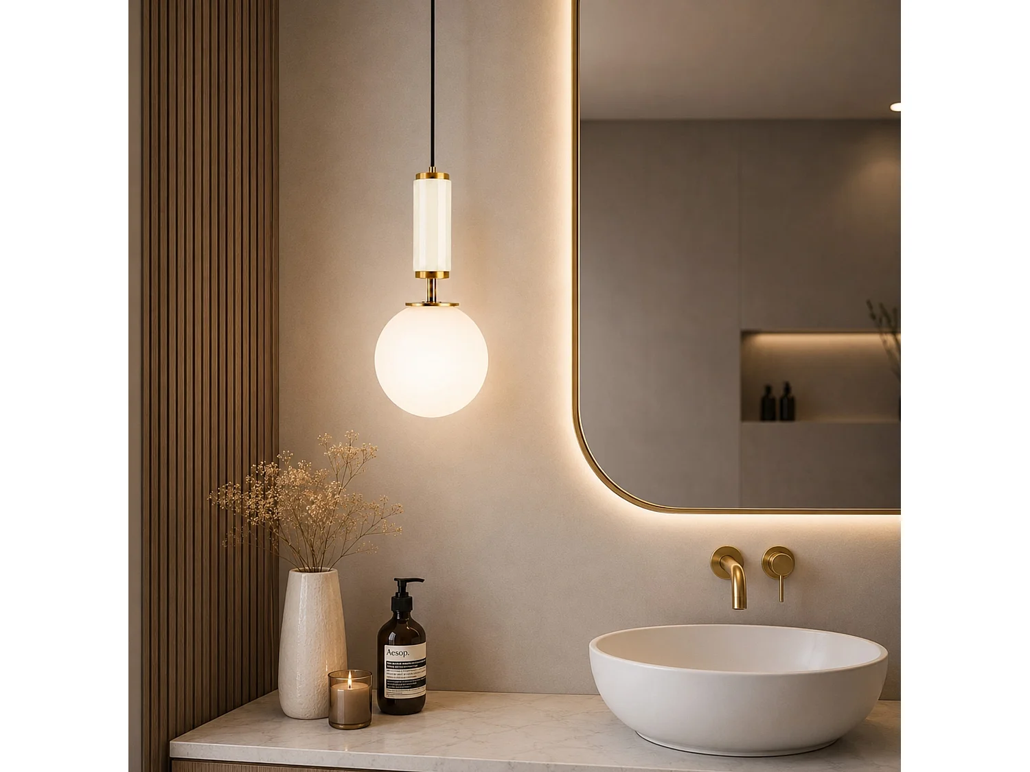 "Moira" Beige Metall och Glas Kronljus - 15 x 15 x 120 cm