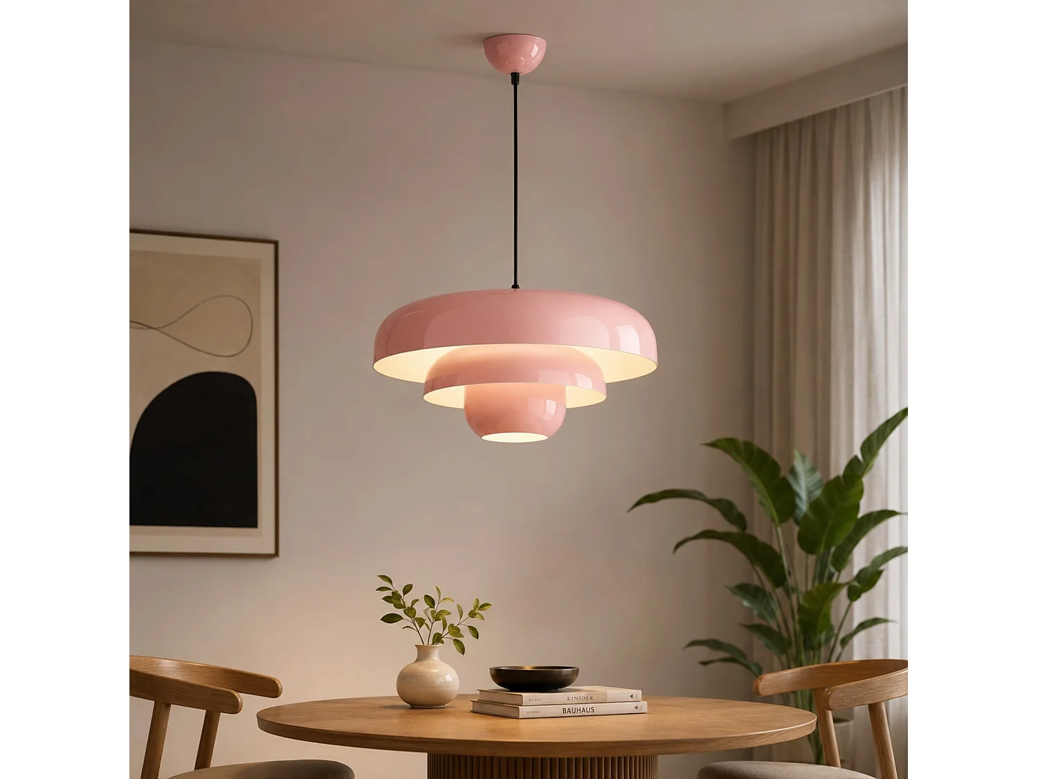 Lampe suspendue en métal "Layer" - 43 x 43 cm - Rose