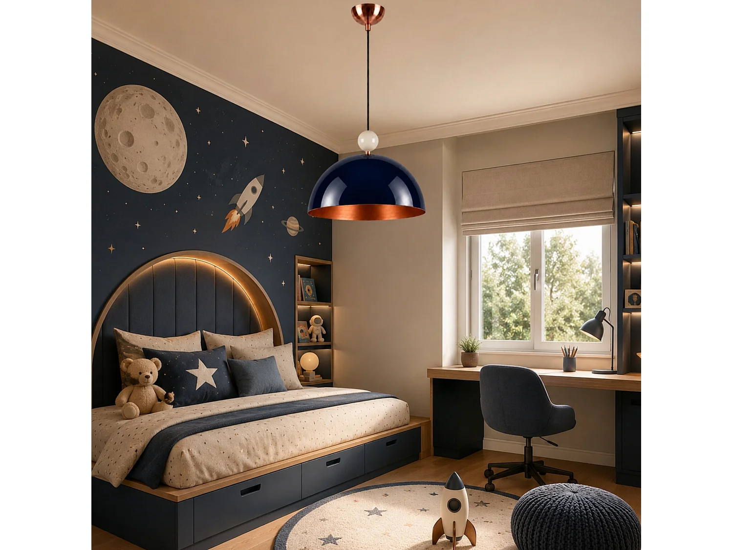 "Bubble" Lampadario a sospensione in metallo blu navy - 40 x 40 cm