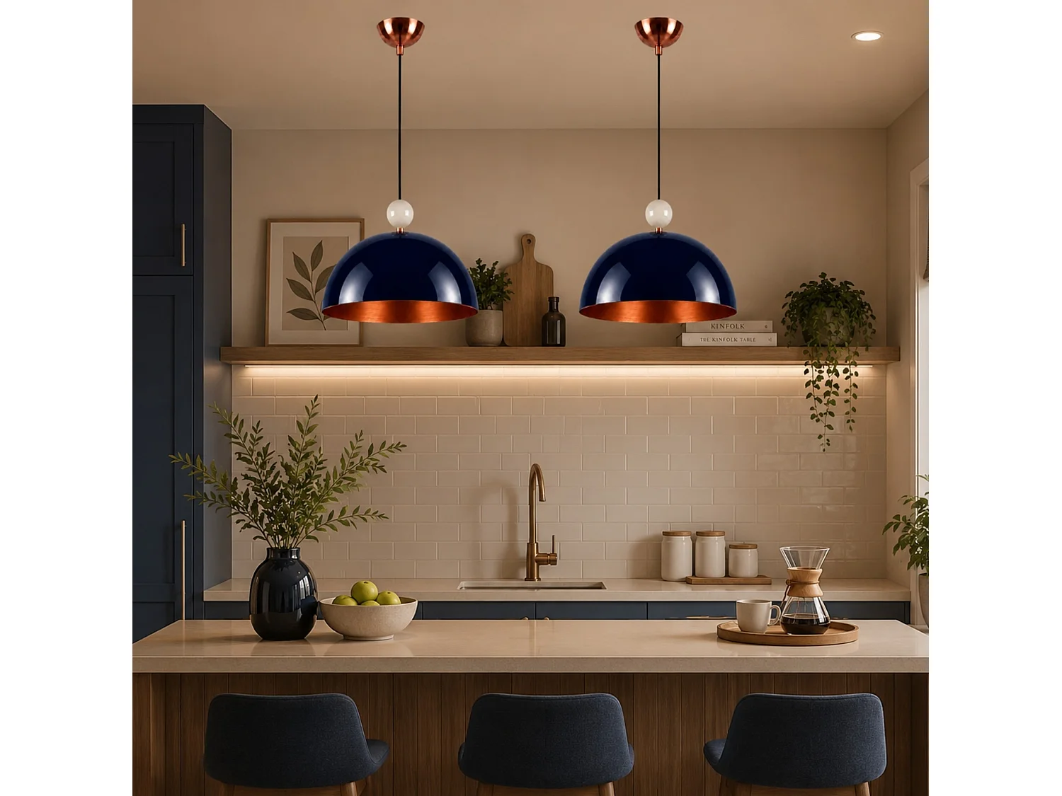 "Bubble" Lampadario a sospensione in metallo blu navy - 40 x 40 cm
