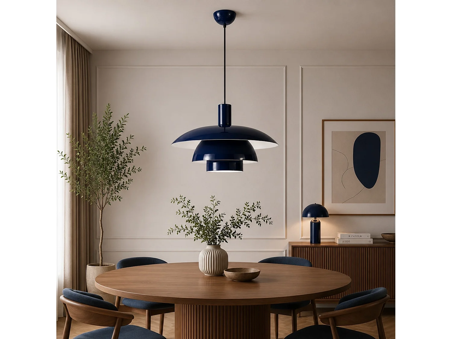 Lampadario a sospensione in metallo blu navy "Layer" - 45 x 45 cm - Altezza regolabile