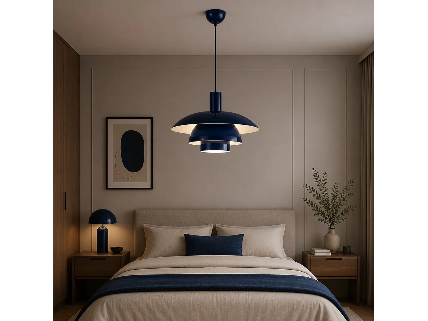 Lampadario a sospensione in metallo blu navy "Layer" - 45 x 45 cm - Altezza regolabile