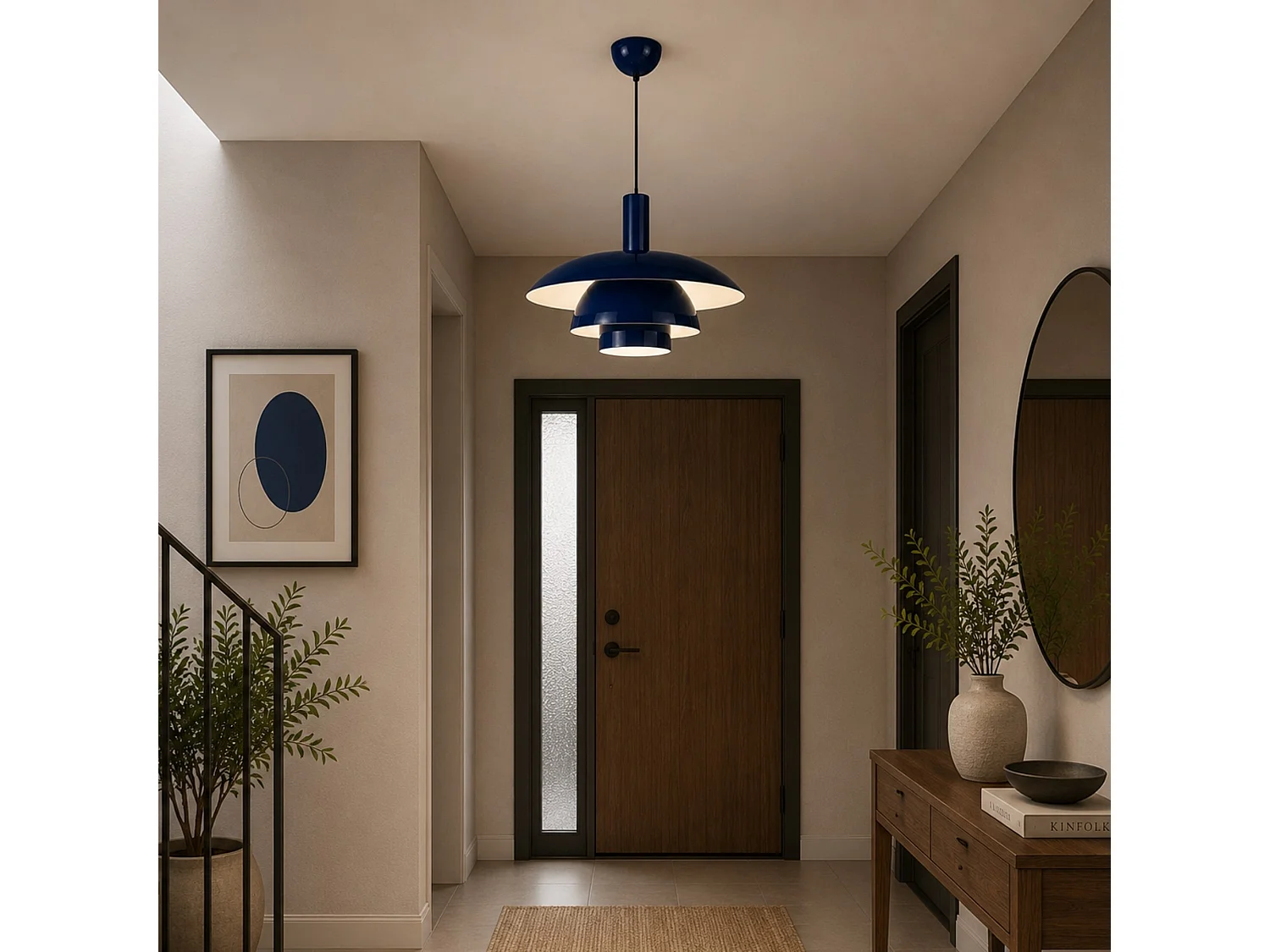 Lampadario a sospensione in metallo blu navy "Layer" - 45 x 45 cm - Altezza regolabile