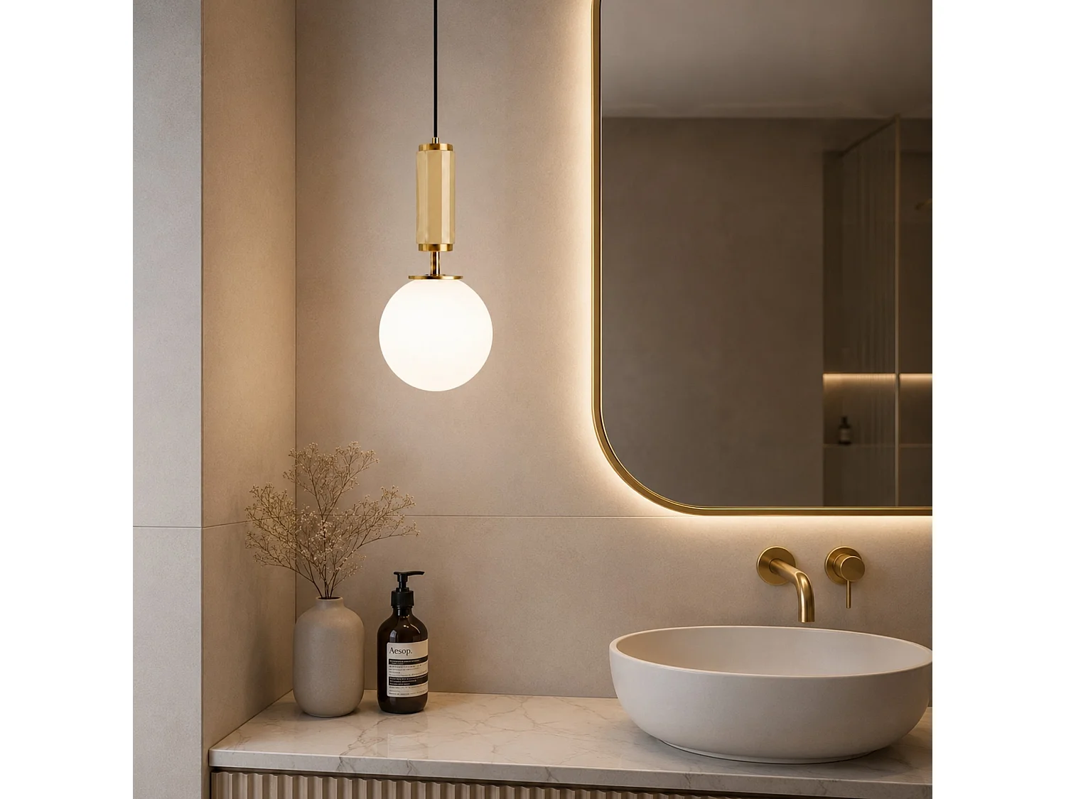 Lampe suspendue en métal "Moira" - 15 x 15 x 120 cm - Jaune