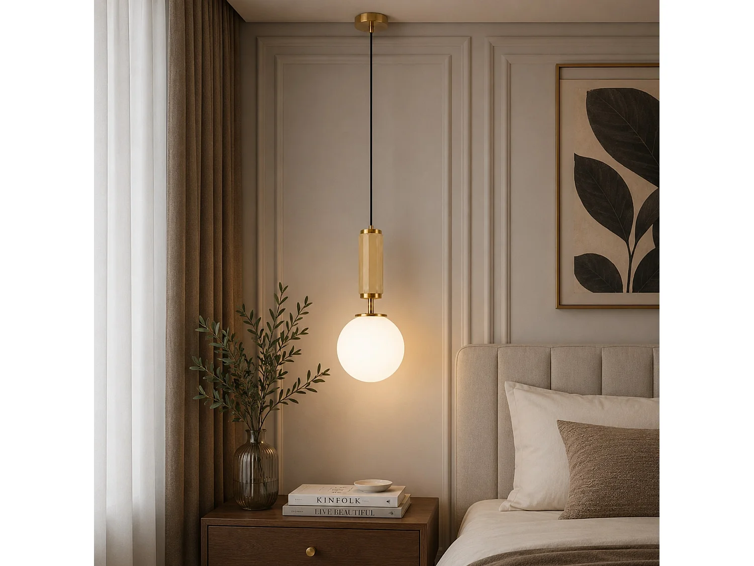 Lampe suspendue en métal "Moira" - 15 x 15 x 120 cm - Jaune