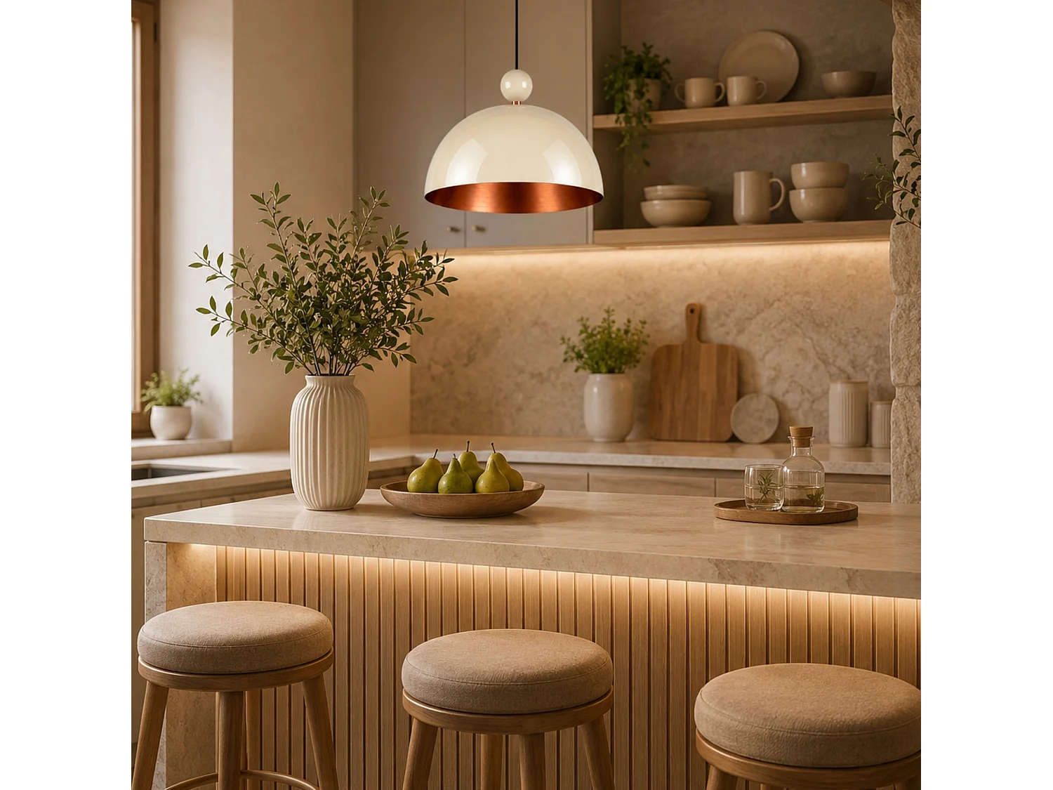 Elegant "Bubble" Metall Pendel Ljuskrona - Beige - 40 x 40 cm