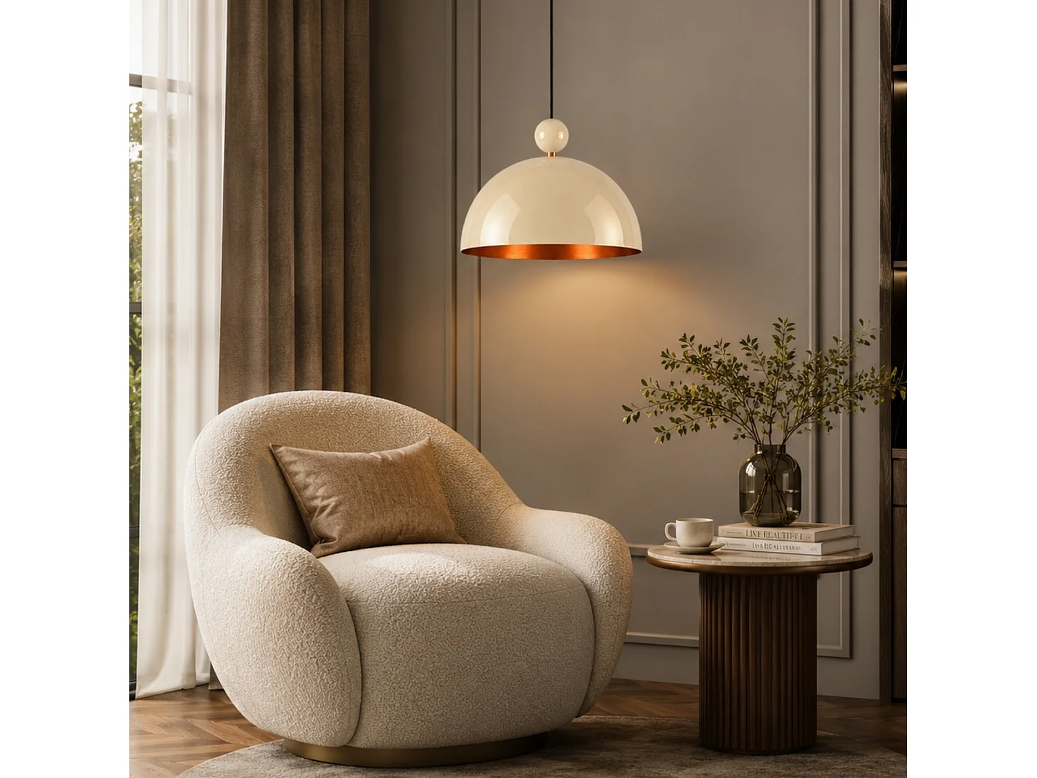 Elegant "Bubble" Metall Pendel Ljuskrona - Beige - 40 x 40 cm
