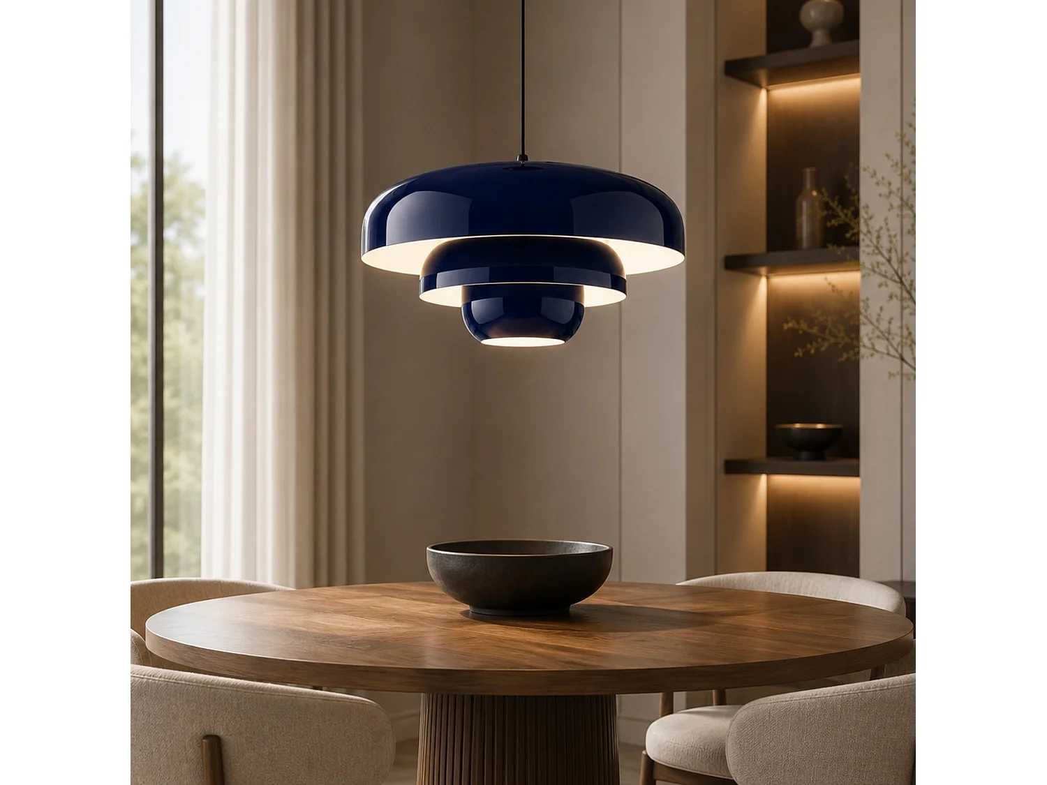 Lampadario in metallo blu navy "Layer" - Altezza regolabile 43 x 43 cm