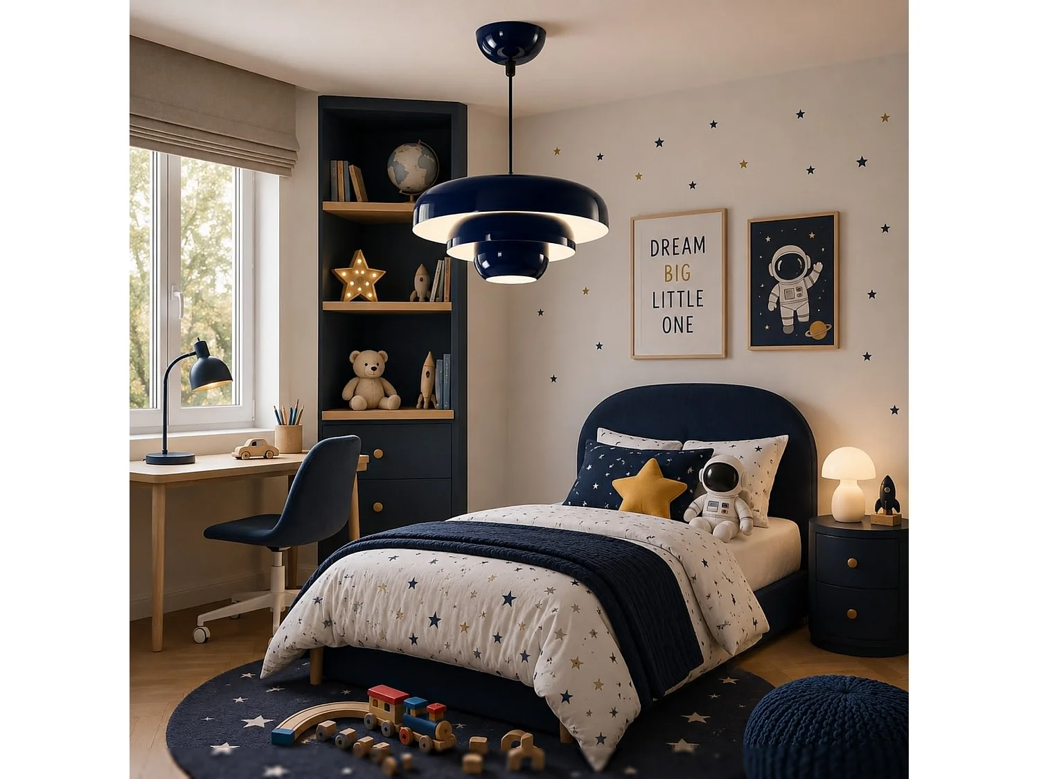 Lampadario in metallo blu navy "Layer" - Altezza regolabile 43 x 43 cm