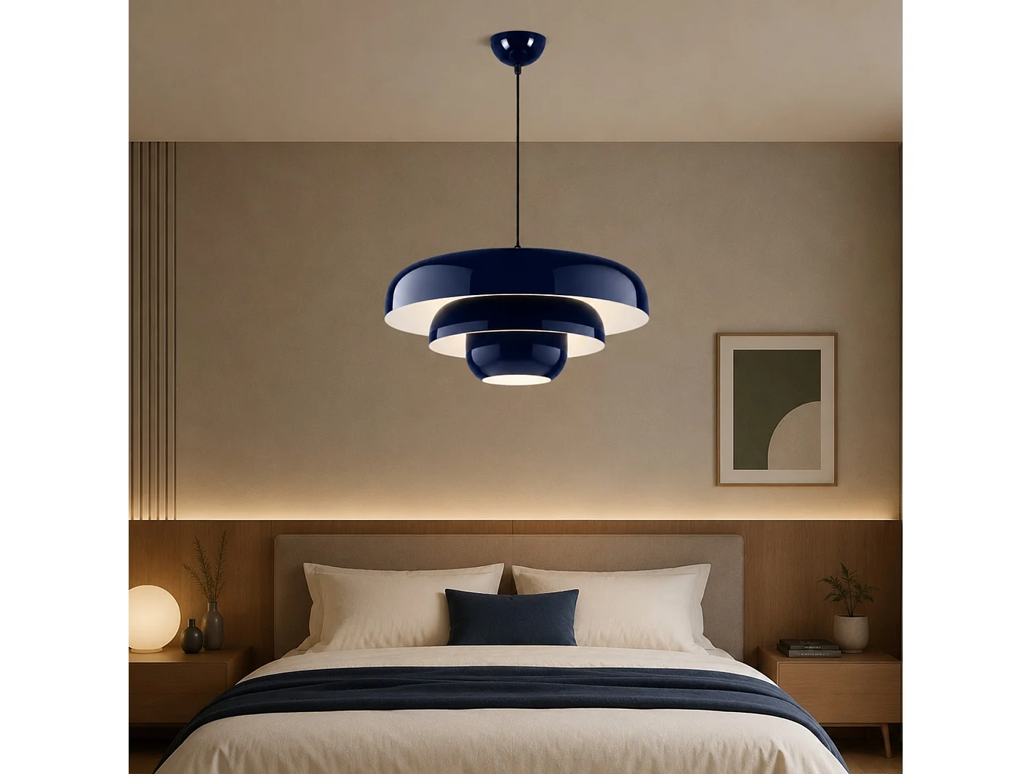 Lampadario in metallo blu navy "Layer" - Altezza regolabile 43 x 43 cm
